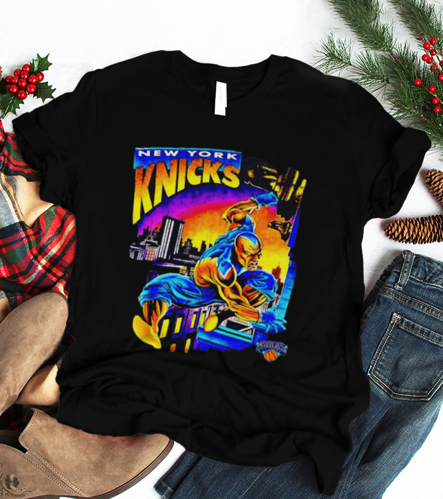 New York Knicks Superhero Action Skyline Scene T-Shirt