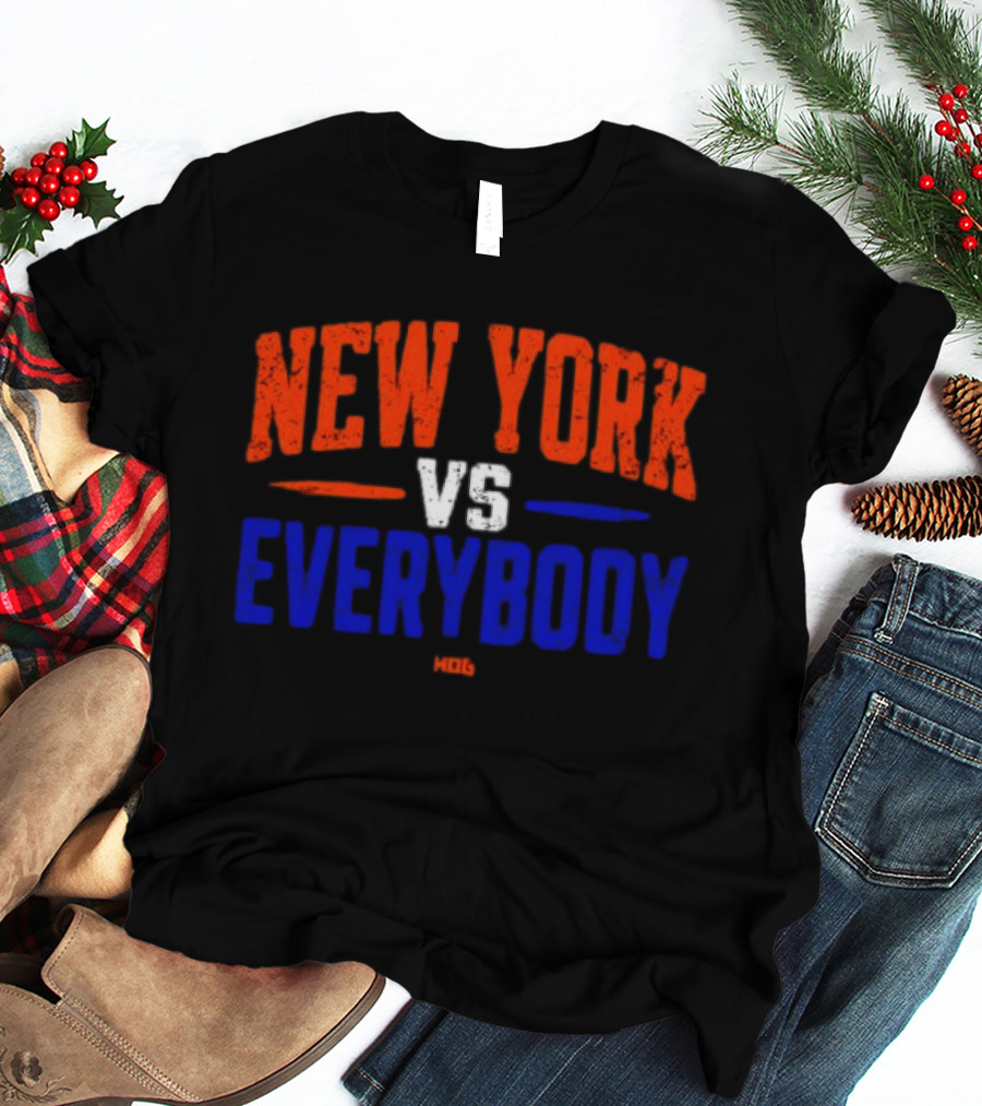 New York Vs Everybody Bold Red White Blue Distressed T-Shirt