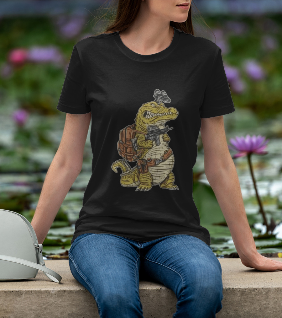 Tactical Alligator With Firearm And Backpack T-Shirt