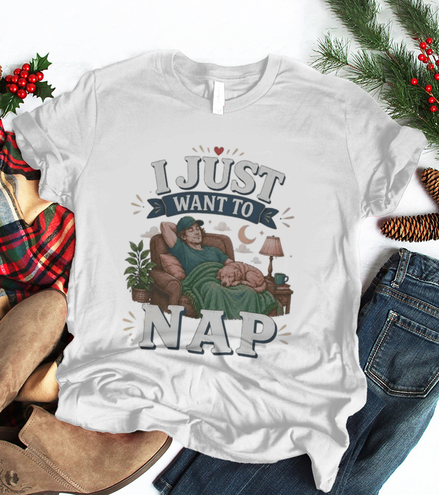 I Just Want To Nap Cozy Scene With Chair And Dog T-Shirt