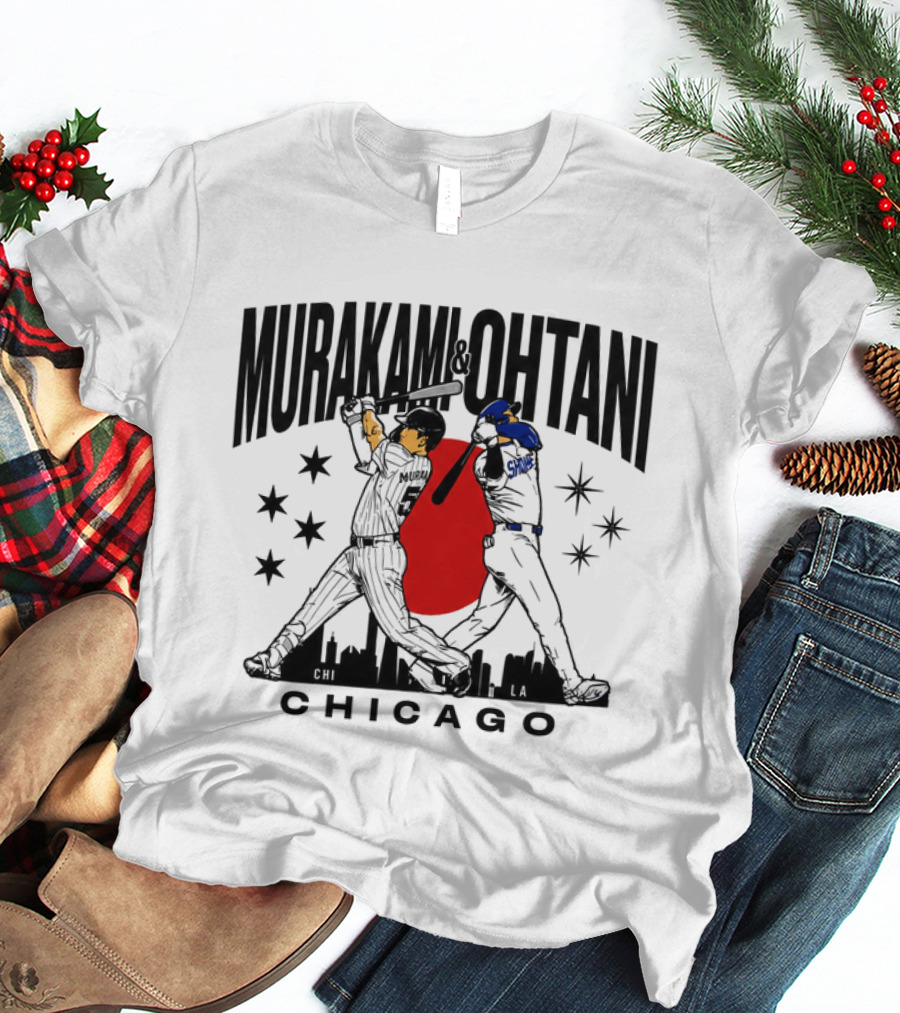 Murakami Ohtani Chicago LA Baseball Rivalry Japan Red Sun Skyline T-Shirt