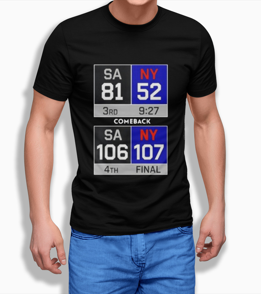 New York Knicks Epic Comeback Victory Against San Antonio Scoreboard Highlights T-Shirt