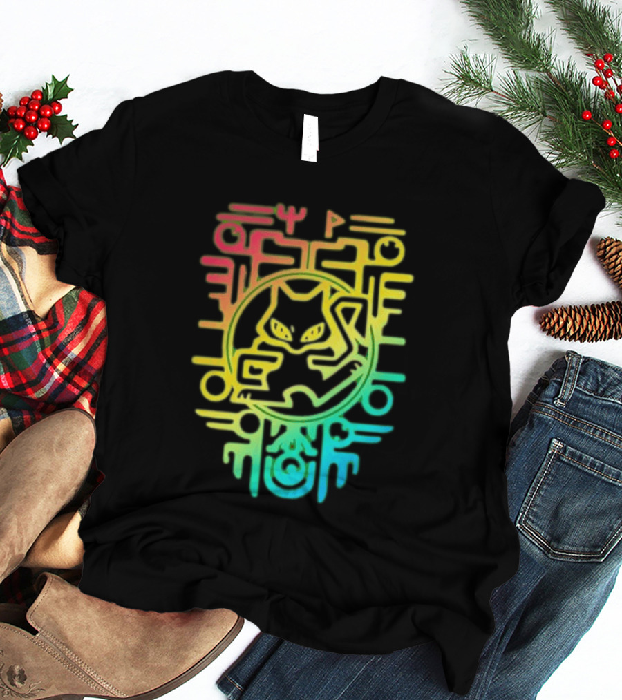 Og Ancient Mew And Mewtwo Pokemon Holographic Hieroglyphic T-Shirt