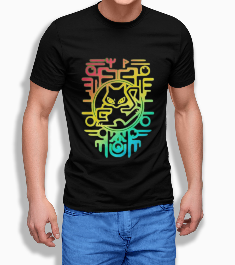 Og Ancient Mew And Mewtwo Pokemon Holographic Hieroglyphic T-Shirt