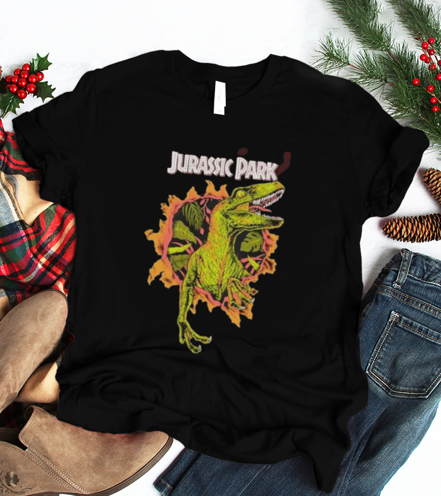 Velociraptor Jurassic Park Dinosaur Breaking Through Wall T-Shirt