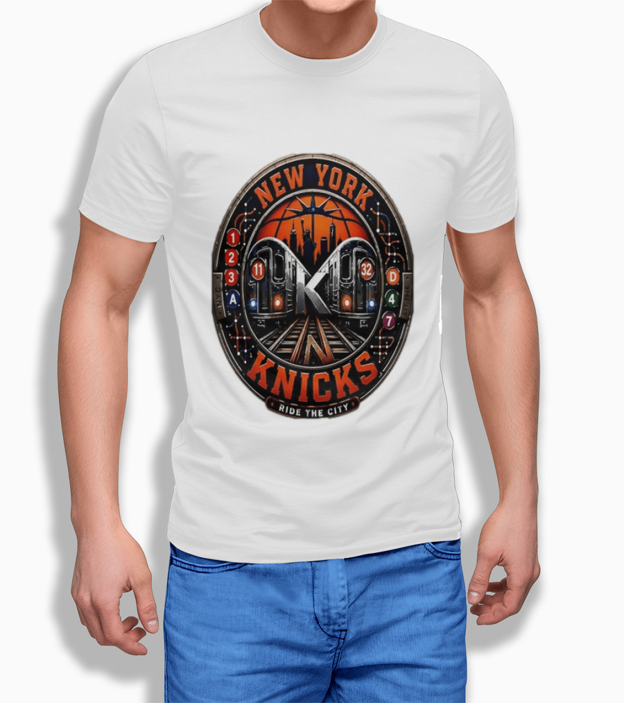 New York Knicks Ride The City Subway Basketball Skyline T-Shirt