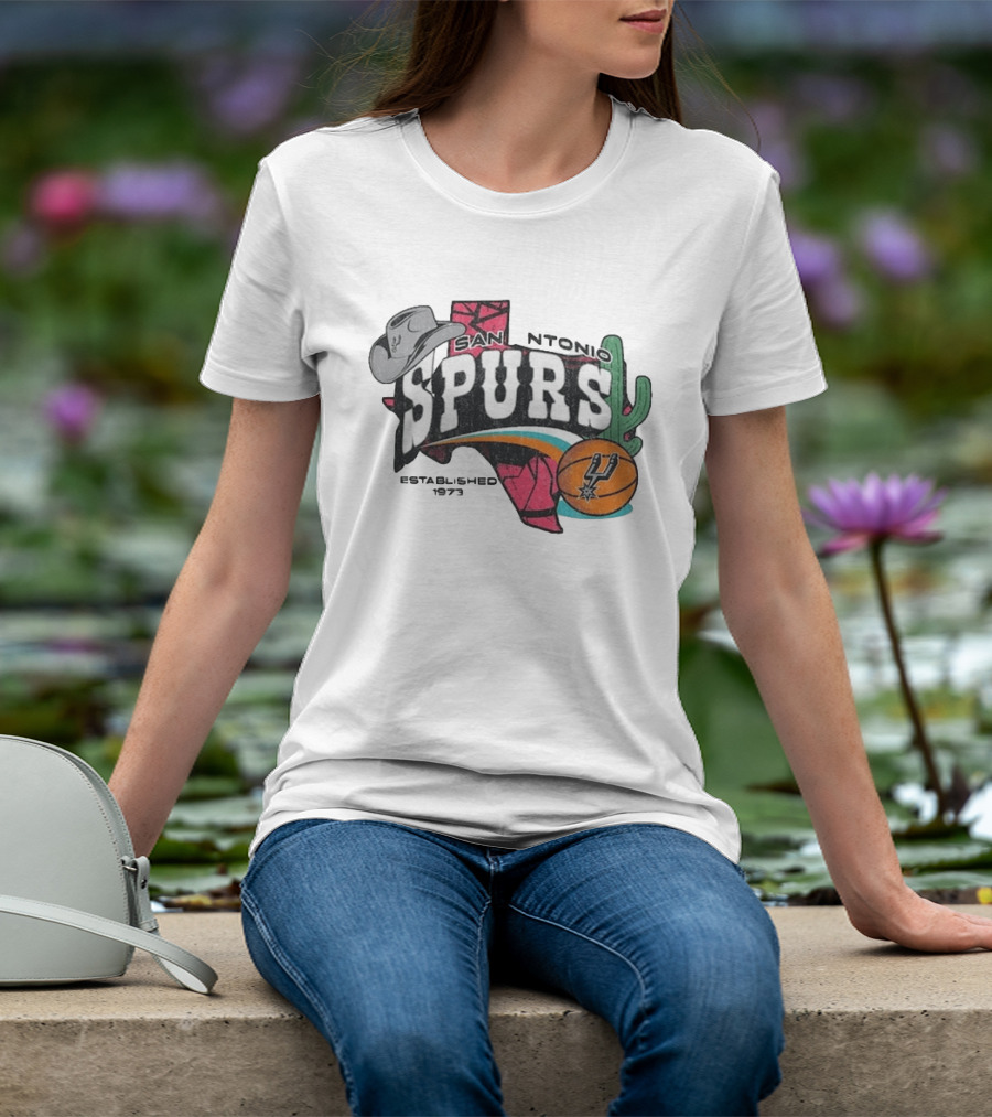 San Antonio Spurs Established 1973 Texas Map Basketball Cactus Cowboy Hat T-Shirt