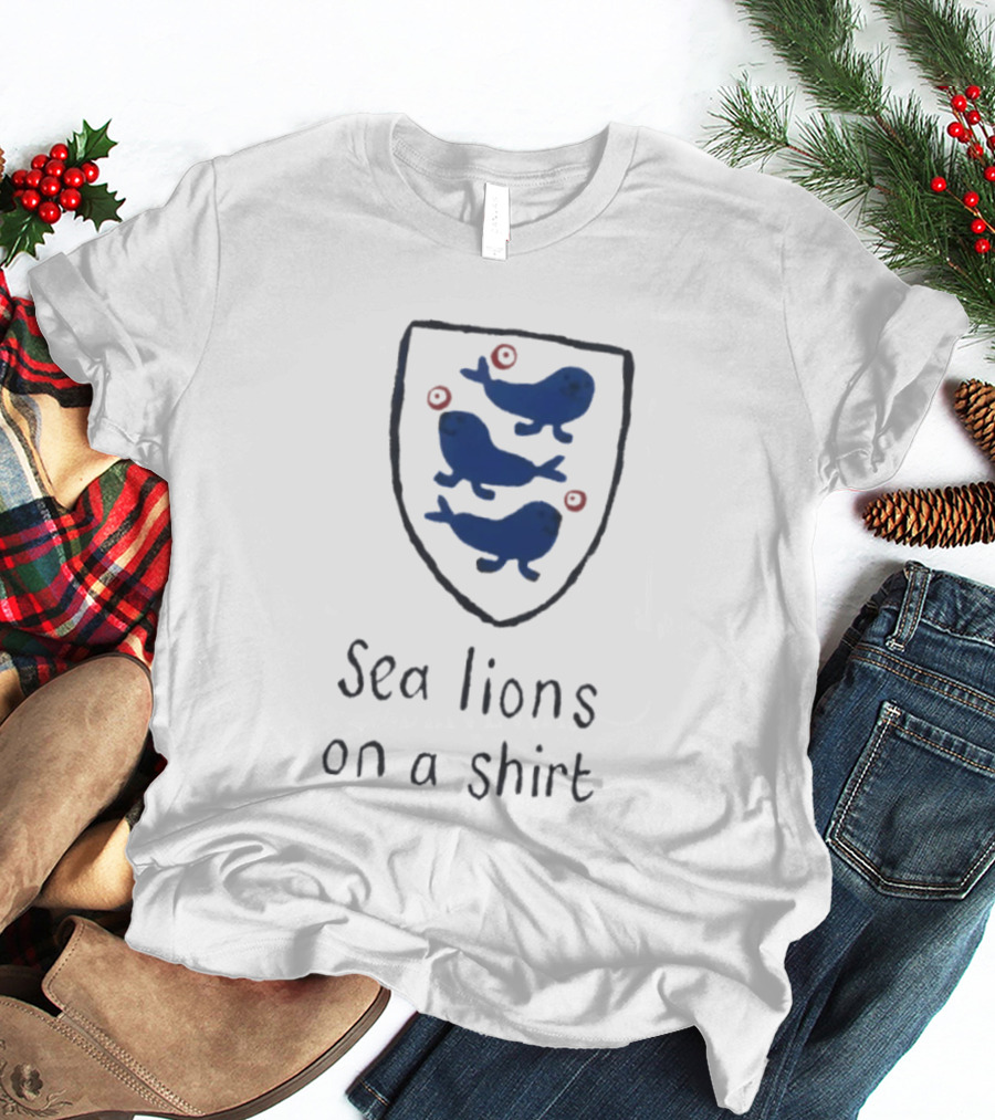 Sea Lions On A Shield Logo England Football Playful T-Shirt