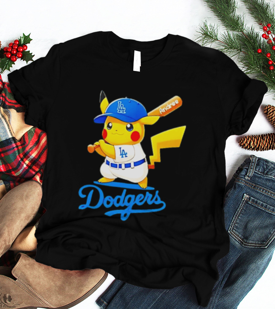 Andree Pikachu Dodgers LA Baseball Batting T-Shirt