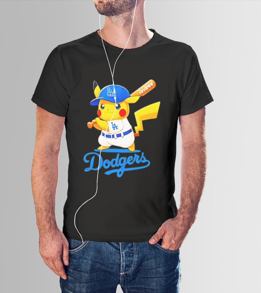 Andree Pikachu Dodgers LA Baseball Batting T-Shirt