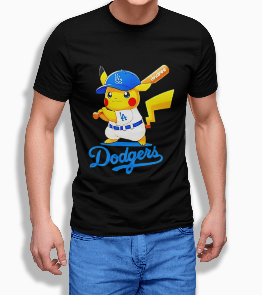 Andree Pikachu Dodgers LA Baseball Batting T-Shirt