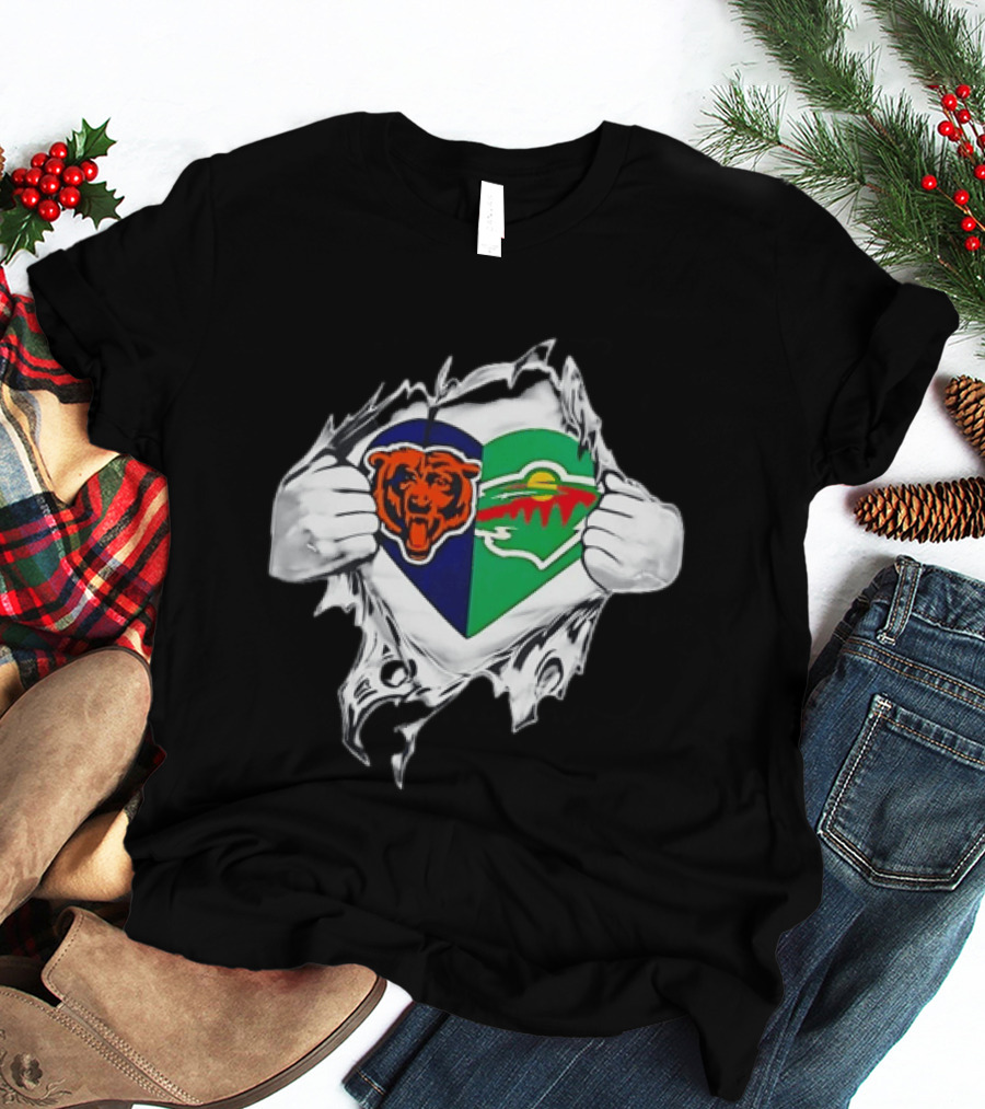 Bears Wild Heart Ripping Open Dual Fans T-Shirt