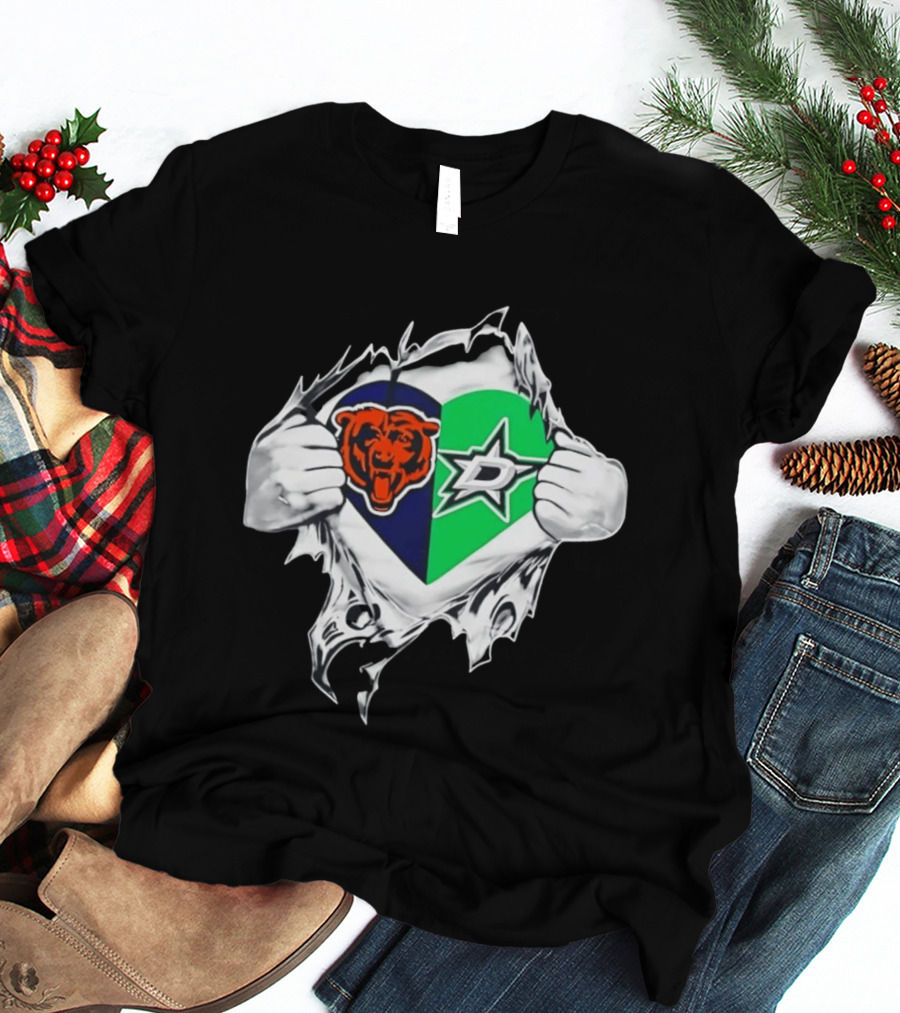 Chicago Bears Dallas Stars Heart Ripping Skin T-Shirt