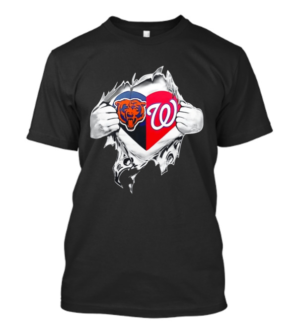 Chicago Bears Washington Nationals Heart Hands Fan Art Image T-Shirt