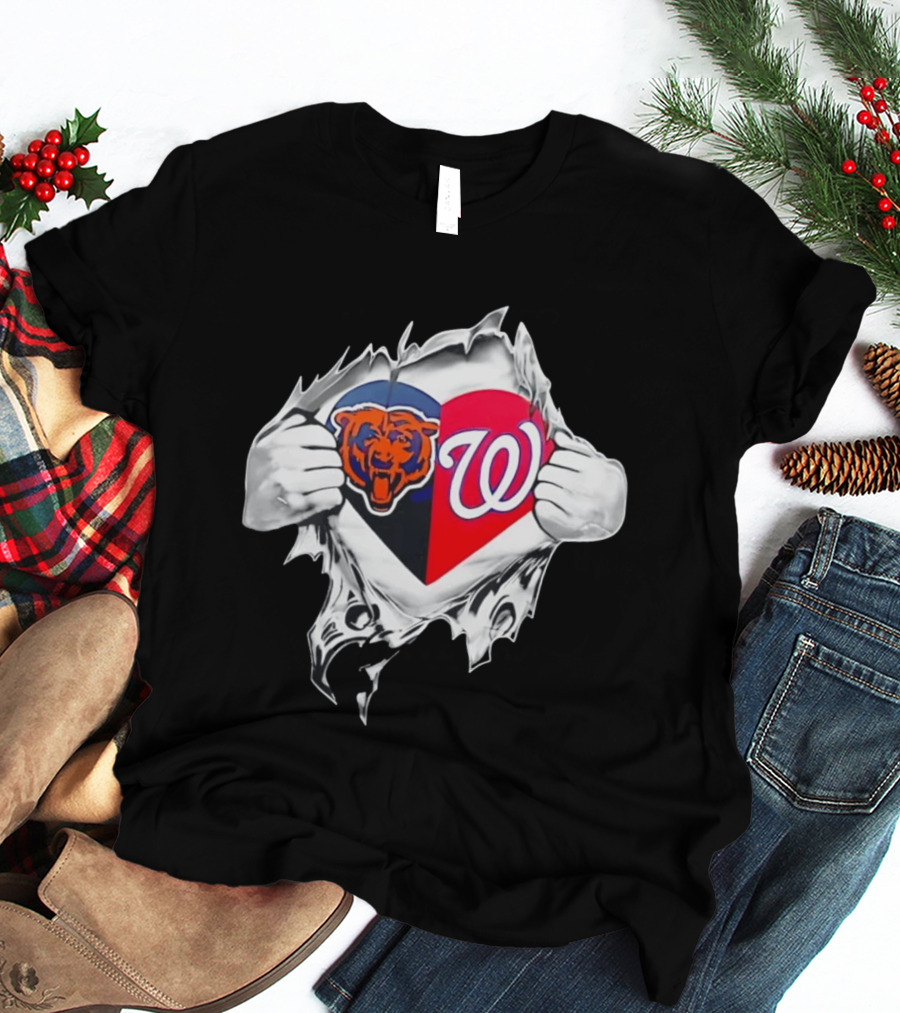 Chicago Bears Washington Nationals Heart Hands Fan Art Image T-Shirt