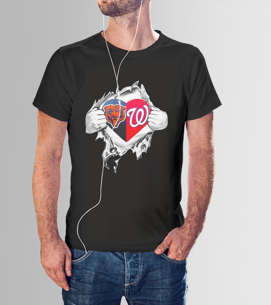 Chicago Bears Washington Nationals Heart Hands Fan Art Image T-Shirt