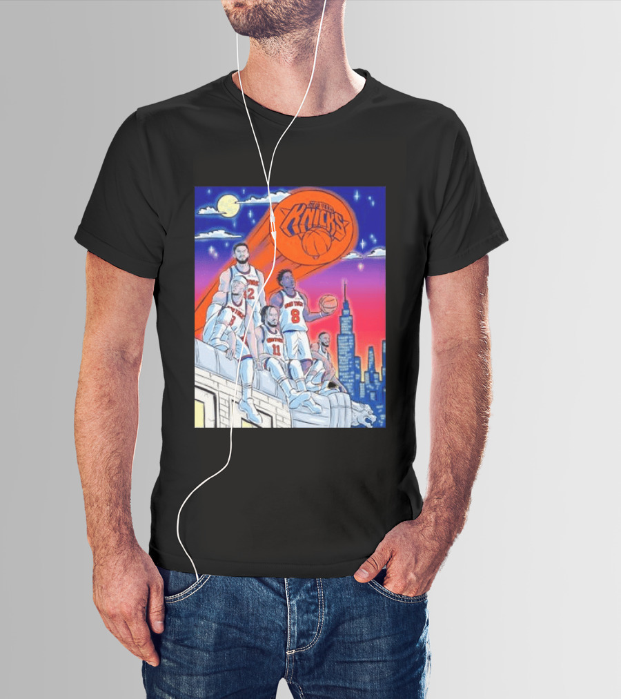 New York Knicks Jalen Brunson Julius Randle Mikal Bridges Basketball City Skyline T-Shirt