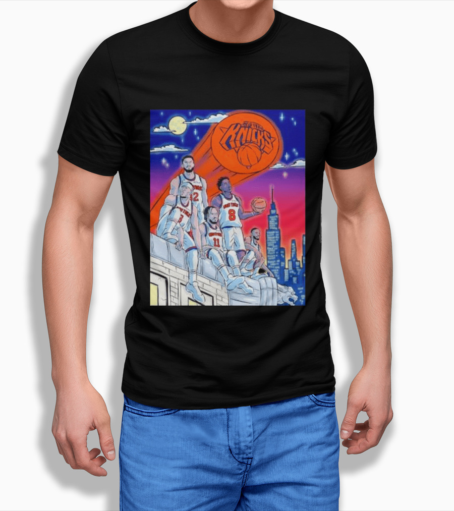 New York Knicks Jalen Brunson Julius Randle Mikal Bridges Basketball City Skyline T-Shirt