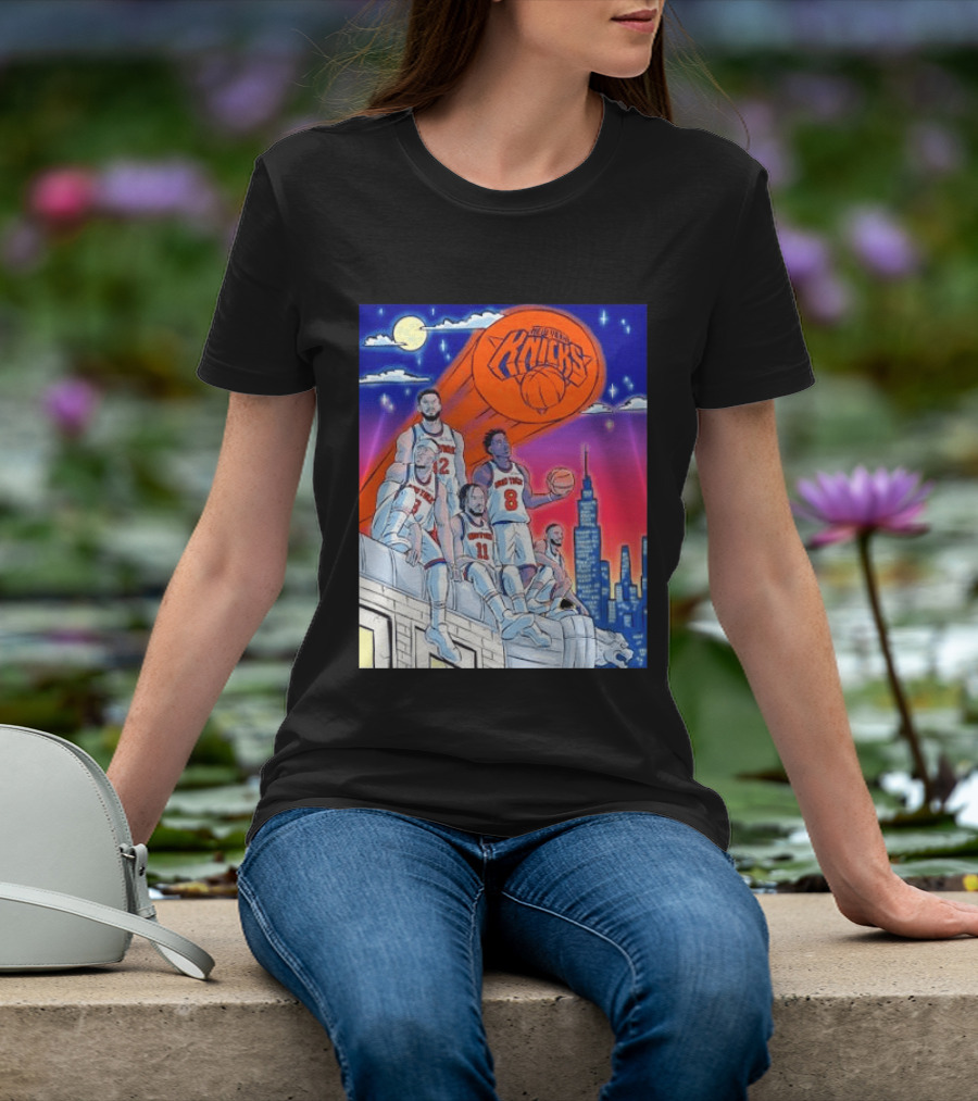 New York Knicks Jalen Brunson Julius Randle Mikal Bridges Basketball City Skyline T-Shirt
