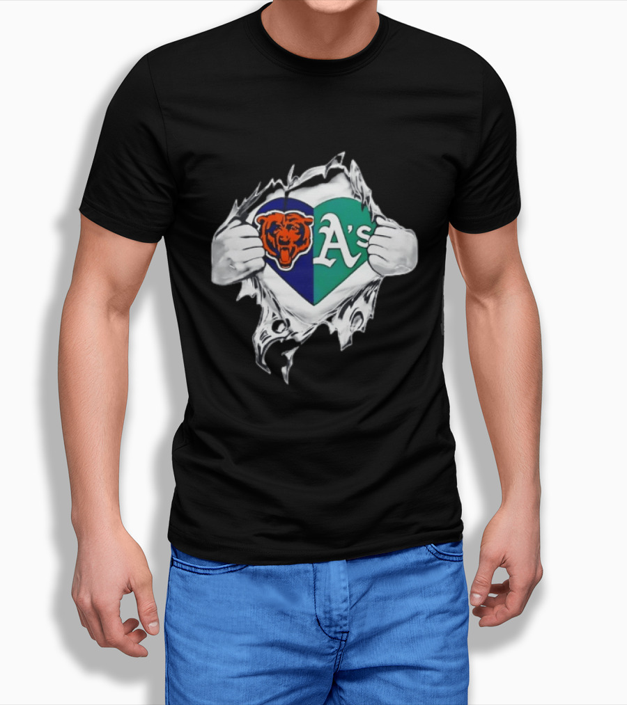 Chicago Bears Heart Oakland A's Fan Blend T-Shirt
