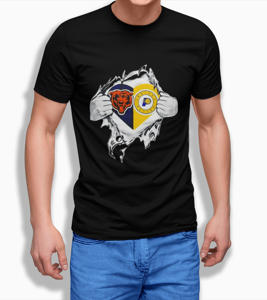 Heart Ripping Open Chicago Bears Indiana Pacers Fans Dual Team Loyalty T-Shirt