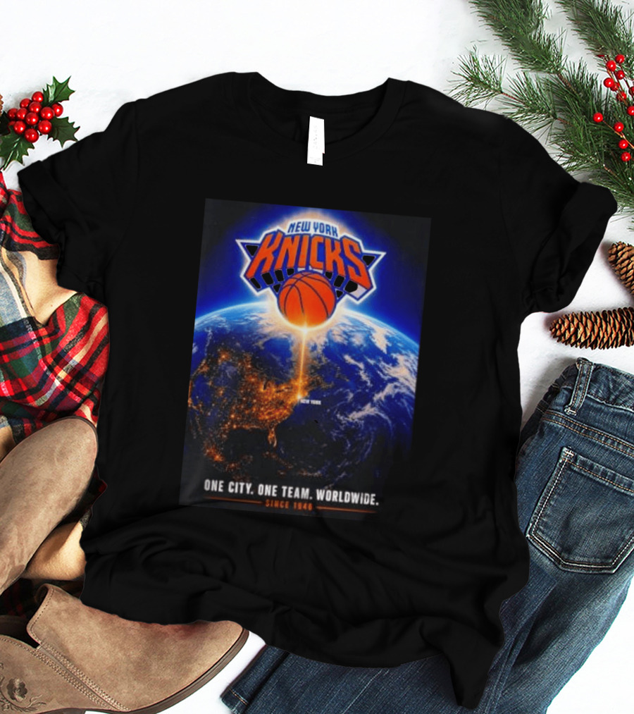 New York Knicks One City One Team Worldwide Since 1946 Earth Basketball T-Shirt