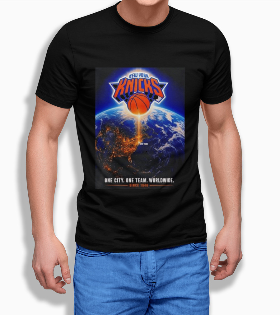 New York Knicks One City One Team Worldwide Since 1946 Earth Basketball T-Shirt