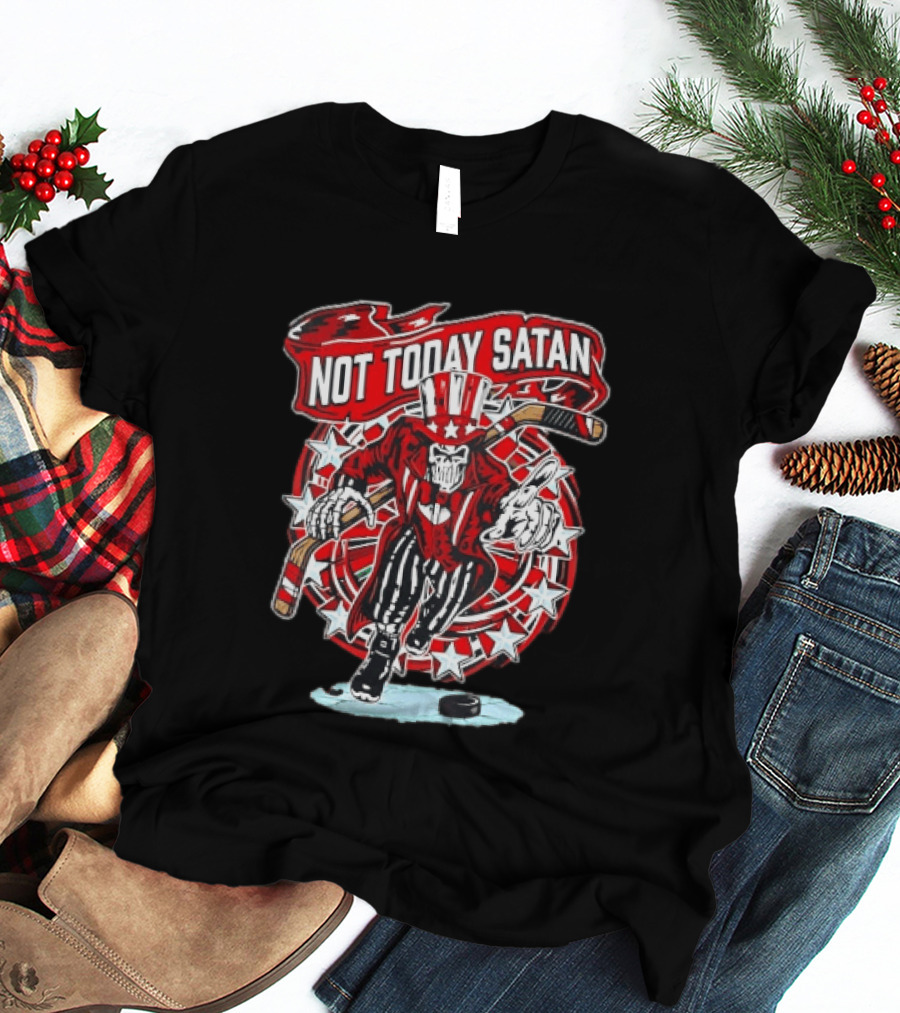 Not Today Satan Uncle Sam Skeleton Ice Hockey Player T-Shirt