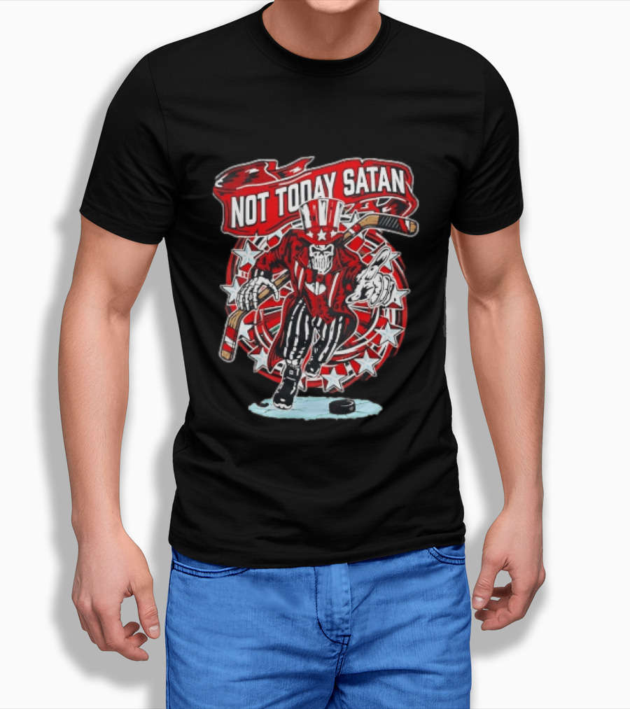 Not Today Satan Uncle Sam Skeleton Ice Hockey Player T-Shirt