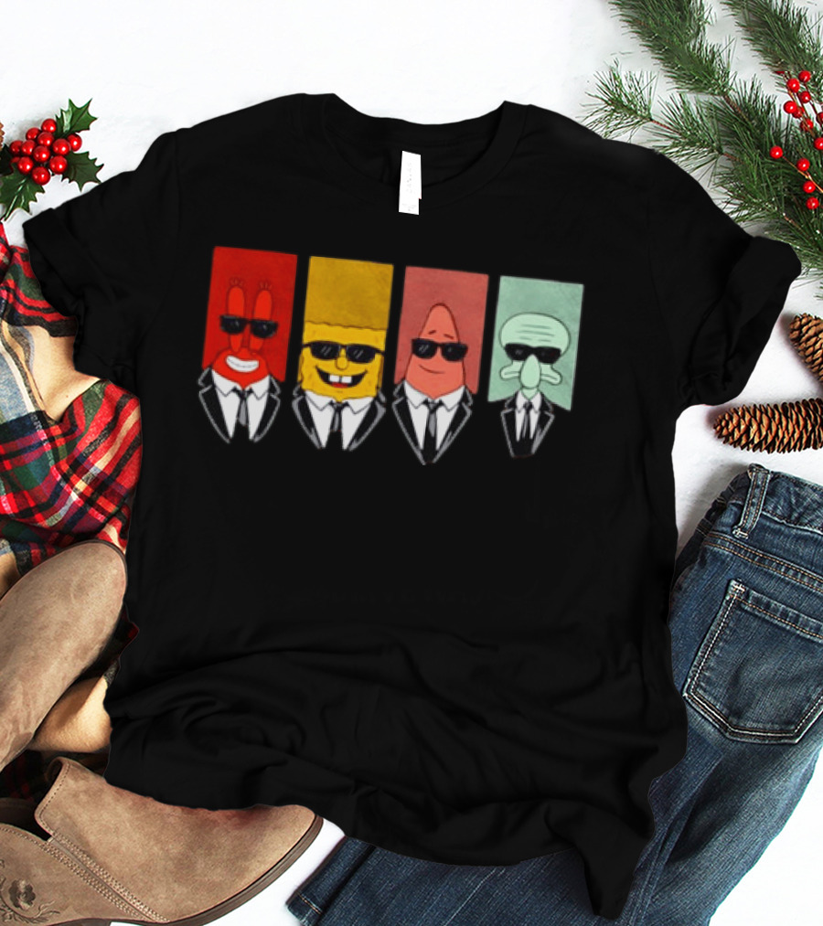 Reservoir Dogs Cartoon Black Suit Sunglasses SpongeBob T-Shirt