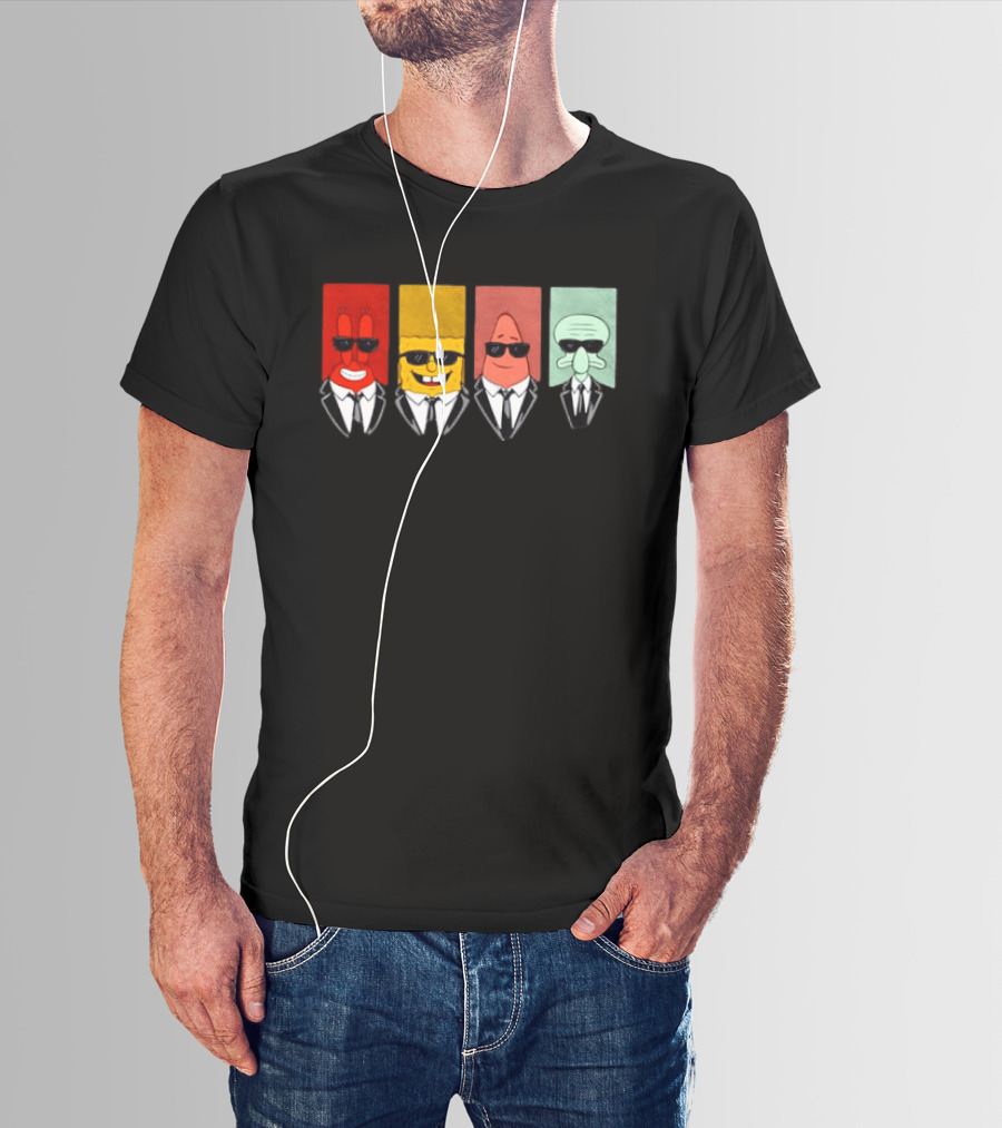 Reservoir Dogs Cartoon Black Suit Sunglasses SpongeBob T-Shirt