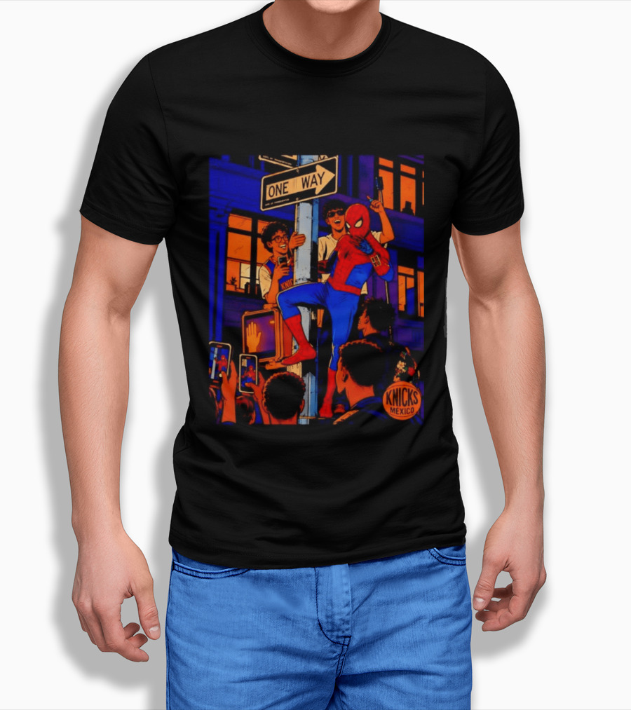 Spider Man One Way New York Knicks Mexico Dept Of Transportation T-Shirt
