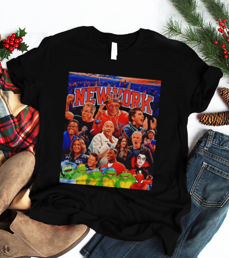 New York Knicks Fans Spike Lee Ben Stiller Timothee Chalamet Chris Rock Featuring Ninja Turtles And Spider Man T-Shirt