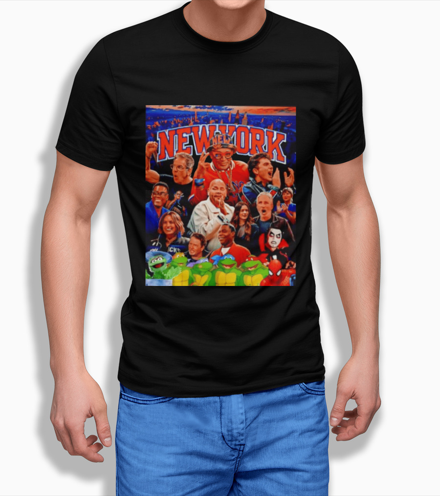 New York Knicks Fans Spike Lee Ben Stiller Timothee Chalamet Chris Rock Featuring Ninja Turtles And Spider Man T-Shirt