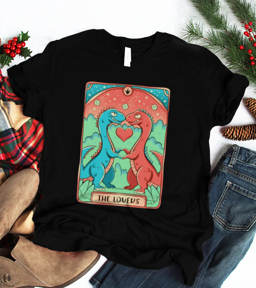 The Lovers Dinosaur Couple Tarot Card Romantic Prehistoric Valentine T-Shirt
