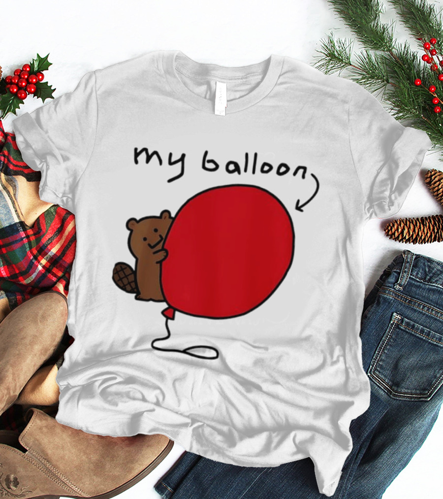 Beaver My Balloon Cartoon Animal Drawing T-Shirt