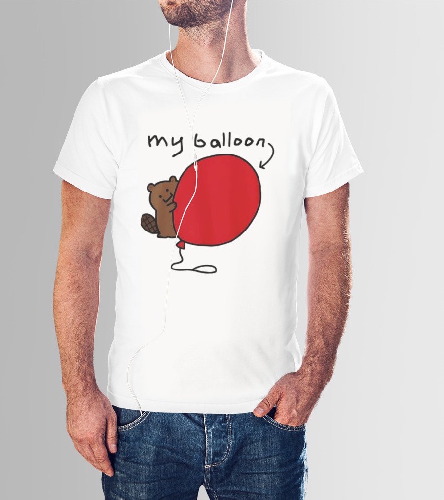 Beaver My Balloon Cartoon Animal Drawing T-Shirt