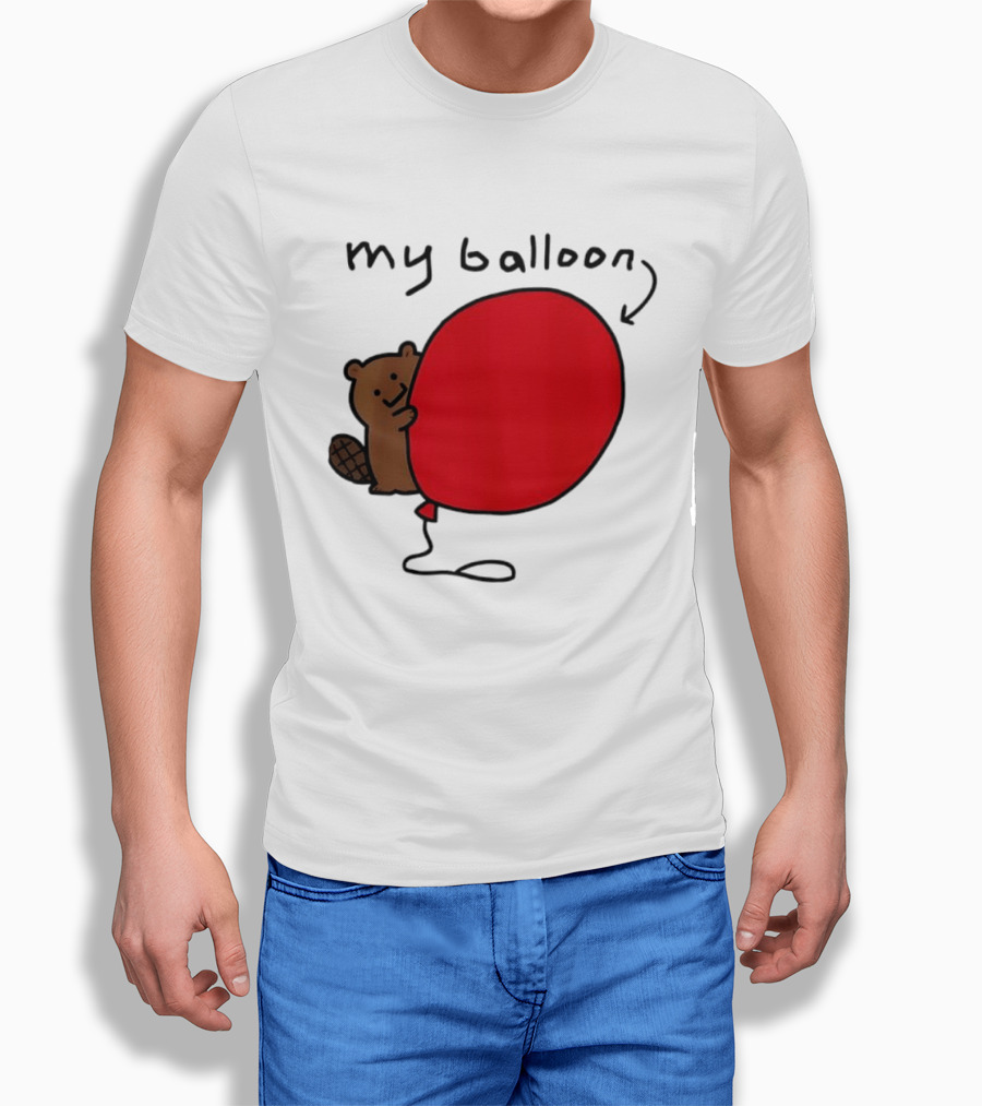Beaver My Balloon Cartoon Animal Drawing T-Shirt