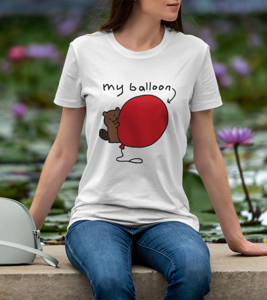 Beaver My Balloon Cartoon Animal Drawing T-Shirt