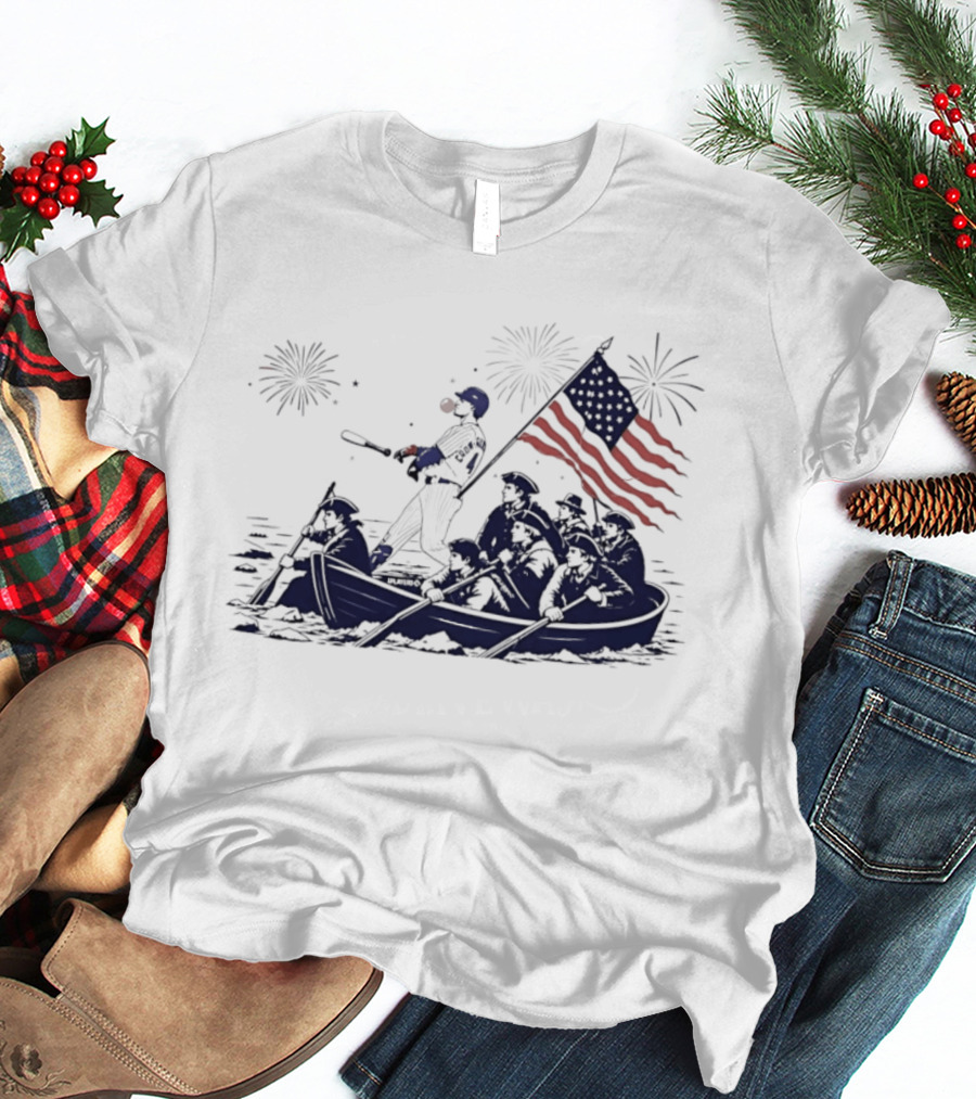 Chicago Cubs Patriotic Mascot With American Flag And Fireworks Scene T-Shirt