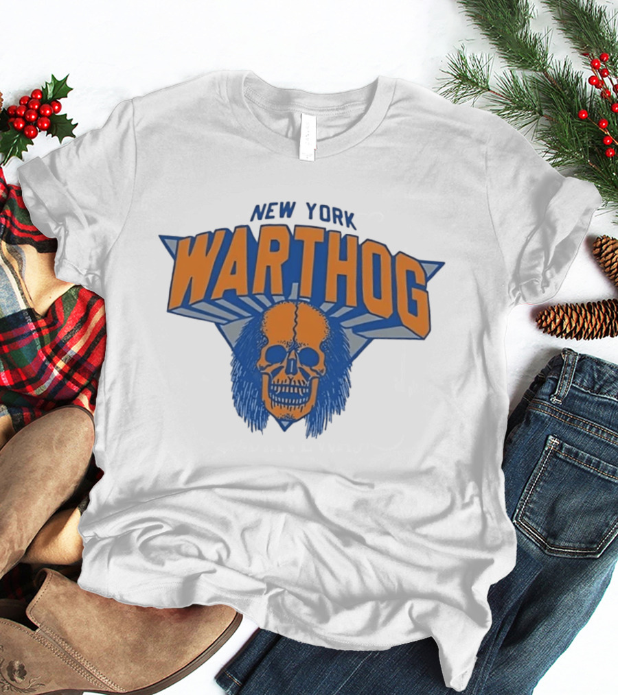 New York Warthog Skull Graphic Blue Orange T-Shirt