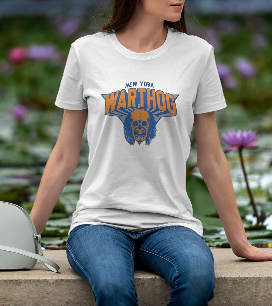 New York Warthog Skull Graphic Blue Orange T-Shirt
