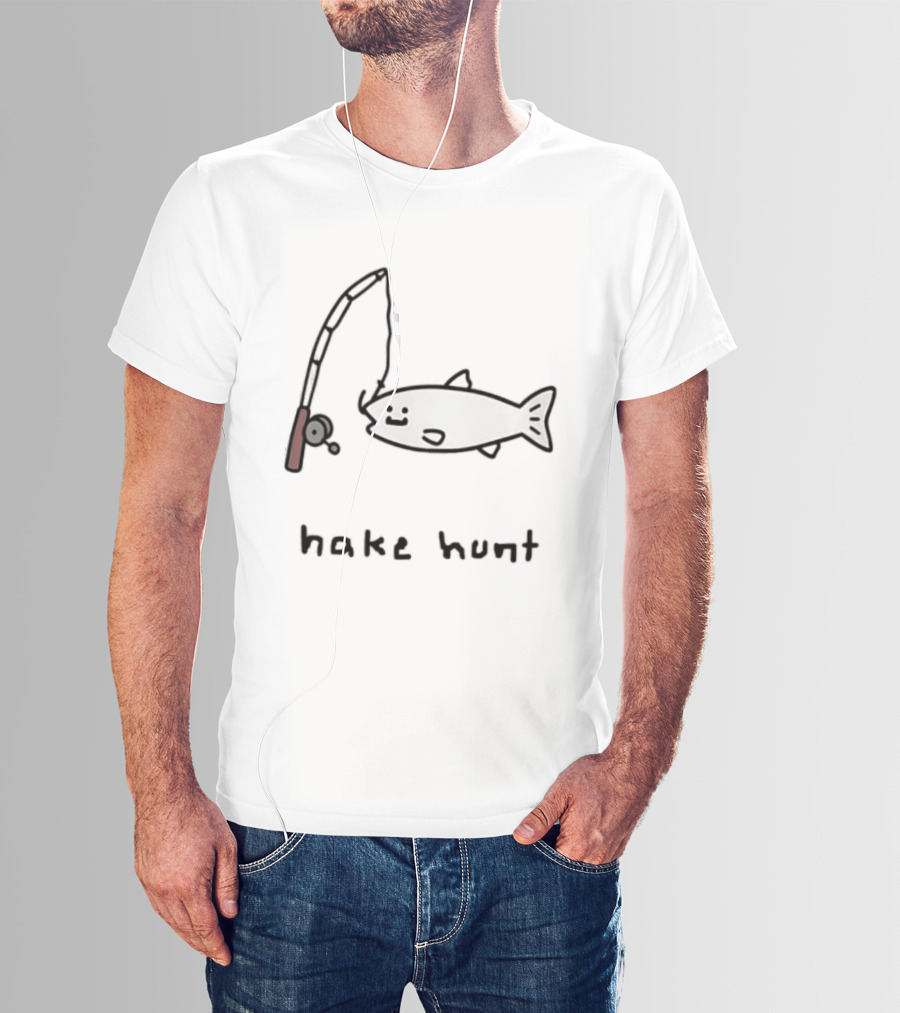 Hake Hunt Fishing Doodle Drawing T-Shirt