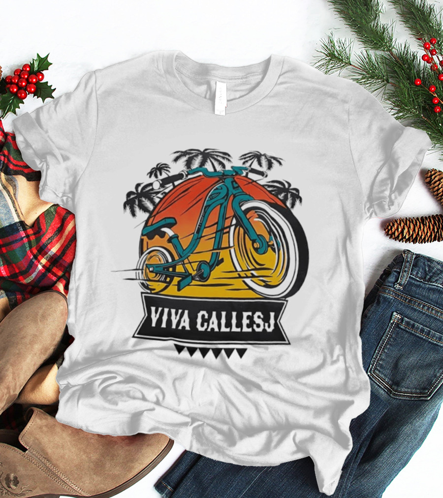 Viva CalleSJ San Jose Bike Tropical Palm Trees T-Shirt