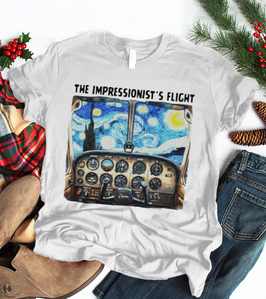 The Impressionist's Flight Cessna Instrument Panel Starry Night T-Shirt