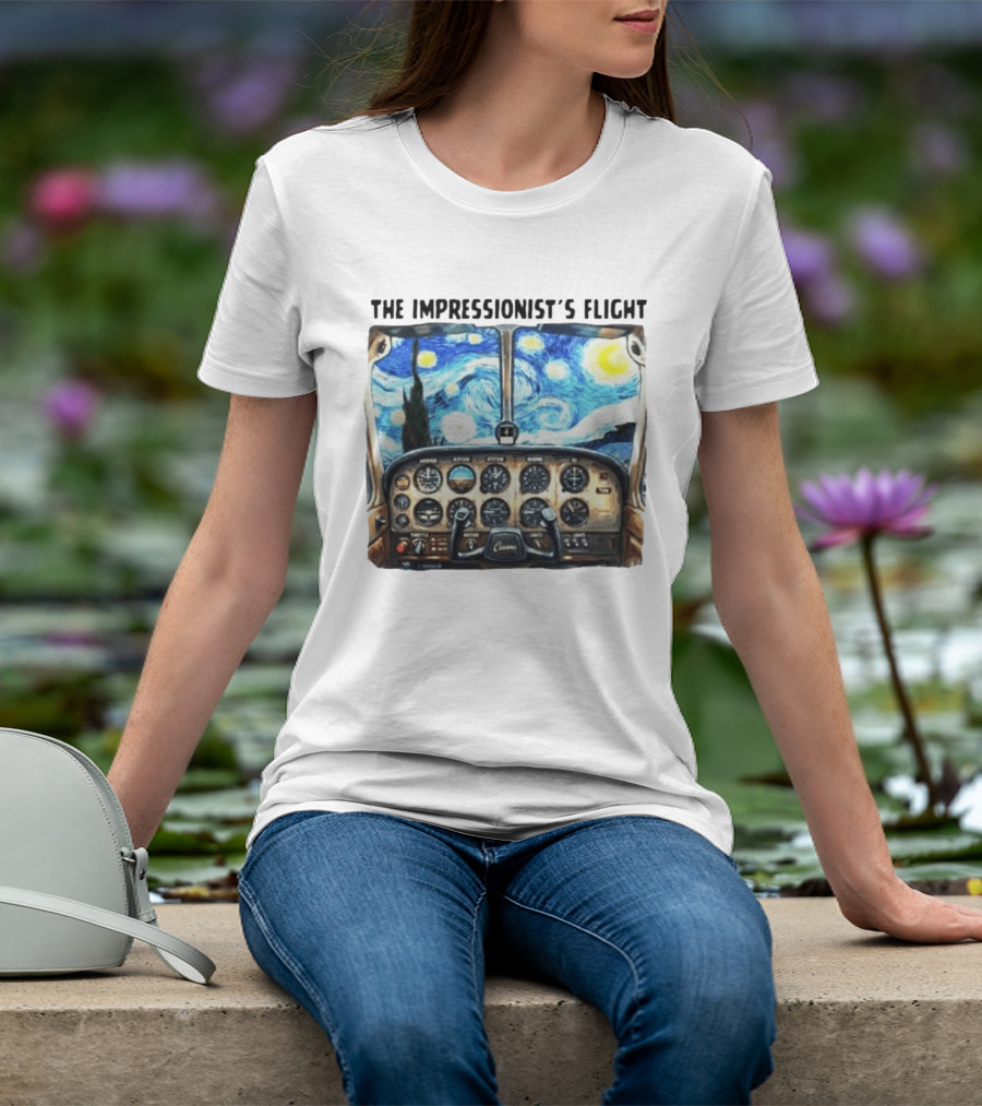 The Impressionist's Flight Cessna Instrument Panel Starry Night T-Shirt