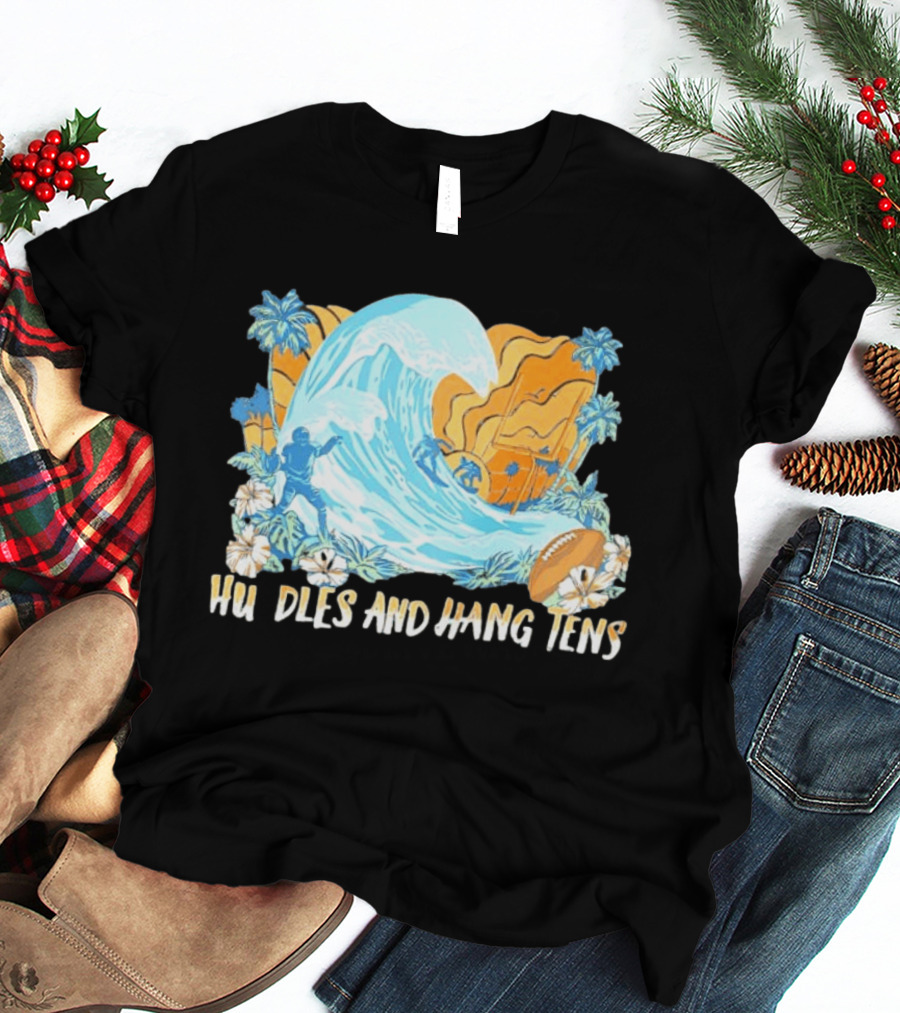 Los Angeles Chargers Tommy Bahama Huddle And Hang Tens Tropical Wave Football Scene T-Shirt