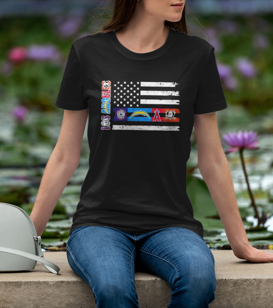 Los Angeles Clippers Chargers Angels Ducks USA Flag Independence Day T-Shirt
