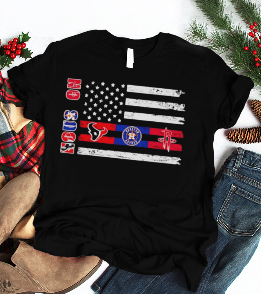 Houston Texans Astros Rockets USA Flag Independence Day T-Shirt