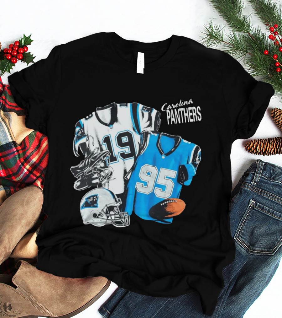 Carolina Panthers 19 95 Jerseys And Helmet With Football T-Shirt